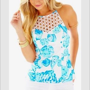 Lilly Pulitzer White and Blue Larina Top Size 2